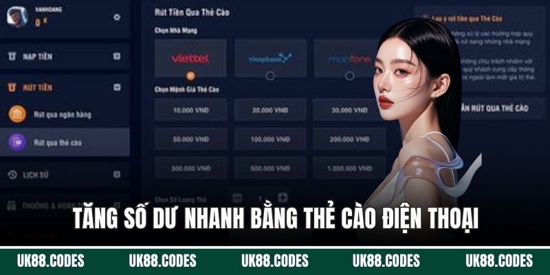 Tăng số dư nhanh bằng thẻ cào điện thoại